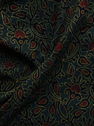 Green Black Rust Ajrakh Hand Block Printed Cotton Blouse Fabric - BPA051