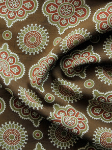 Mud Brown Sage Green Ivory Ajrakh Hand Block Printed Rayon Fabric Per Meter - F003F1553