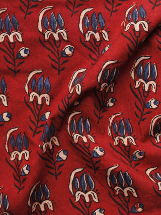 Rust Black Blue Ajrakh Hand Block Printed Cotton Blouse Fabric - BPA074