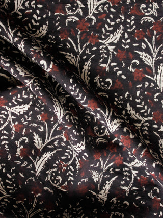 Black Brown Ivory Hand Block Printed Cotton Fabric Per Meter - F001F1381