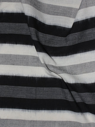 Black White Grey Pochampally Hand Weaved Double Ikat Full Striped Fabric Per Meter - F0916760