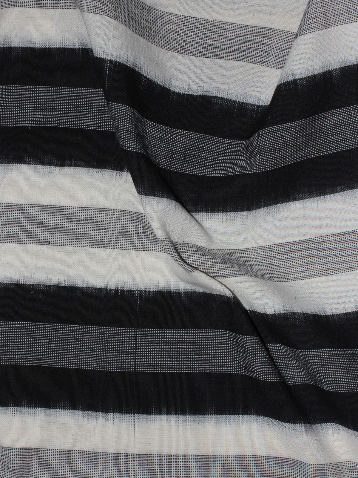 Black White Grey Pochampally Hand Weaved Double Ikat Full Striped Fabric Per Meter - F0916760