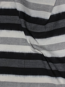 Black White Grey Pochampally Hand Weaved Double Ikat Full Striped Fabric Per Meter - F0916760