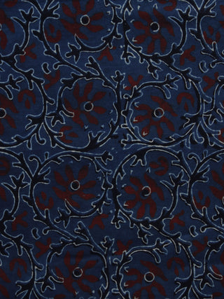Indigo Ivory Black Rust Black Ajrakh Hand Block Printed Cotton Blouse Fabric - BPA052