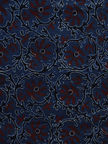 Indigo Ivory Black Rust Black Ajrakh Hand Block Printed Cotton Blouse Fabric - BPA052