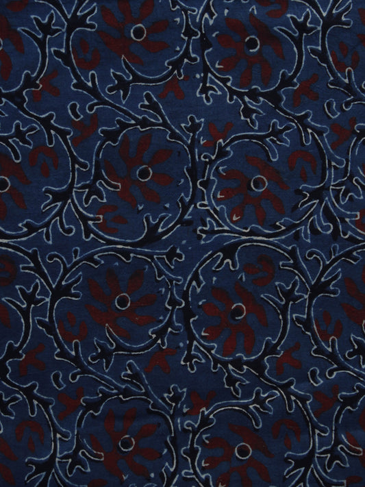 Indigo Ivory Black Rust Black Ajrakh Hand Block Printed Cotton Blouse Fabric - BPA052