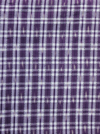 Purple White Pochampally Hand Weaved Ikat Check Fabric Per Meter - F003F1261