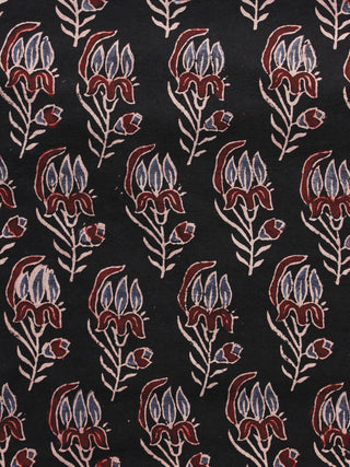 Black Brown Ivory Ajrakh Hand Block Printed Cotton Blouse Fabric - BPA075