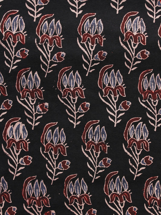 Black Brown Ivory Ajrakh Hand Block Printed Cotton Blouse Fabric - BPA075