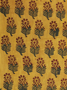 Mustard Red Green Ajrakh Hand Block Printed Cotton Fabric Per Meter - F003F2103