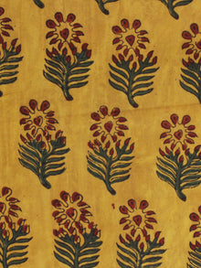 Mustard Red Green Ajrakh Hand Block Printed Cotton Fabric Per Meter - F003F2103