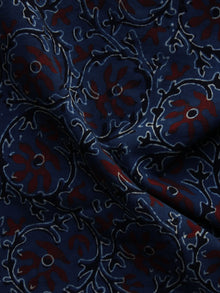 Indigo Ivory Black Rust Black Ajrakh Hand Block Printed Cotton Blouse Fabric - BPA052