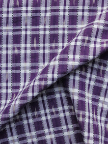 Purple White Pochampally Hand Weaved Ikat Check Fabric Per Meter - F003F1261