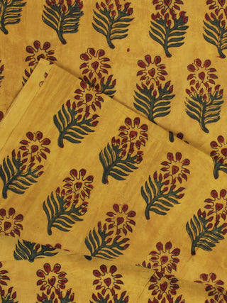 Mustard Red Green Ajrakh Hand Block Printed Cotton Fabric Per Meter - F003F2103