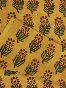 Mustard Red Green Ajrakh Hand Block Printed Cotton Fabric Per Meter - F003F2103