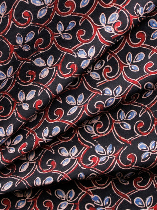 Black Maroon Ivory Blue Ajrakh Hand Block Printed Cotton Fabric Per Meter - F003F1625
