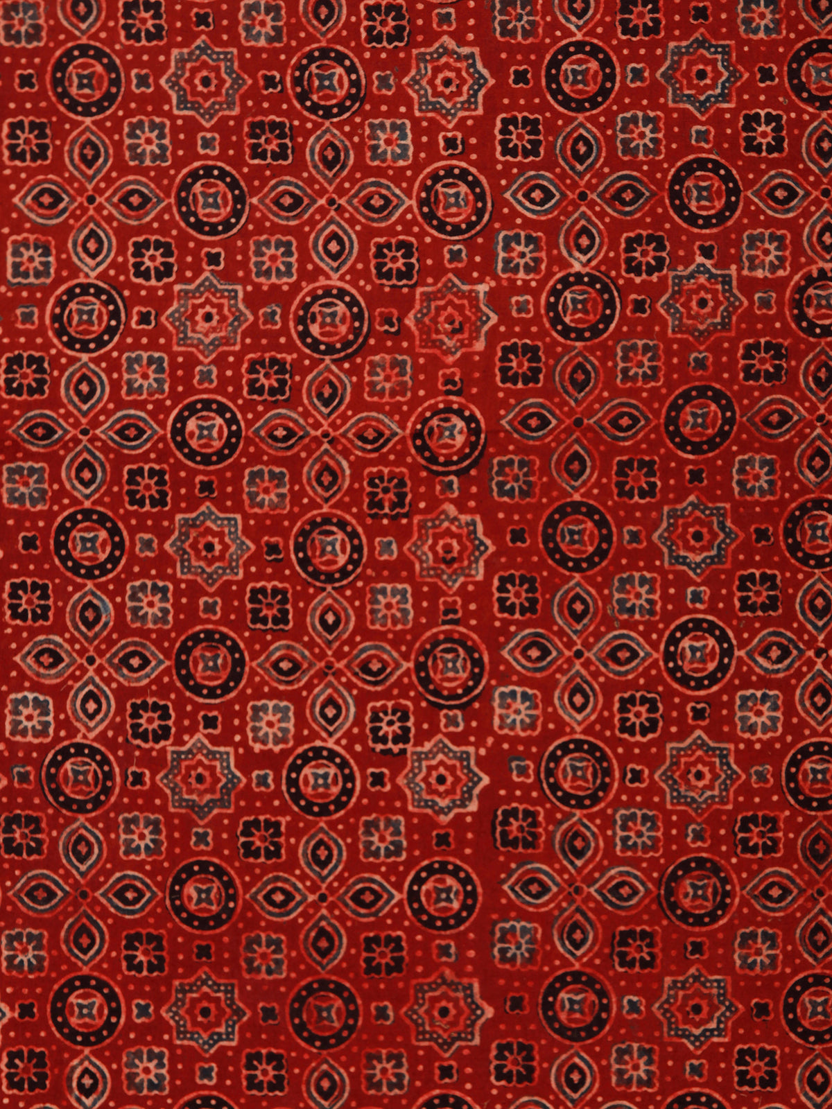 Red Black Maroon Blue Ajrakh Hand Block Printed Cotton Fabric Per Meter - F003F1786