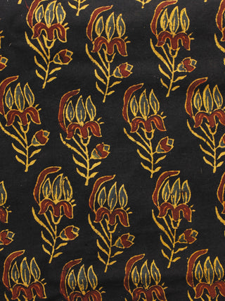Black Rust Yellow Ajrakh Hand Block Printed Cotton Blouse Fabric - BPA076