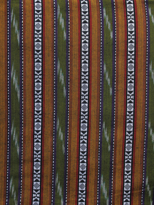 Olive Green Orange White Black Pochampally Hand Weaved Ikat Fabric Per Meter - F003F1266