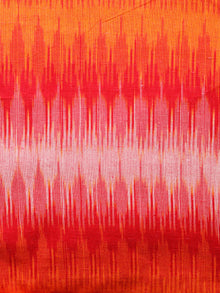 Red Orange White Hand Woven Ikat Handloom Cotton Fabric Per Meter - F002F1454