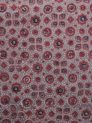 Light Brown Red Black Ajrakh Printed Cotton Fabric Per Meter - F003F1207