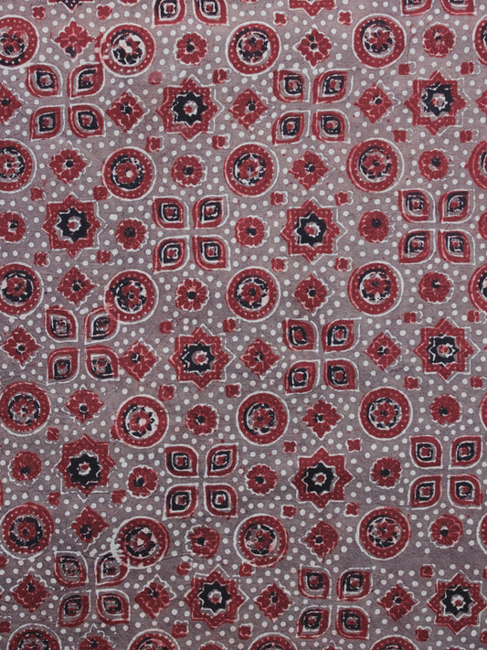 Light Brown Red Black Ajrakh Printed Cotton Fabric Per Meter - F003F1207