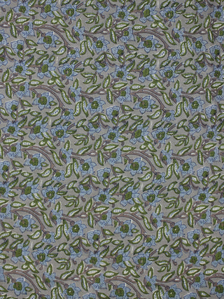 Grey Blue Green Hand Block Printed Cotton Fabric Per Meter - F001F2041
