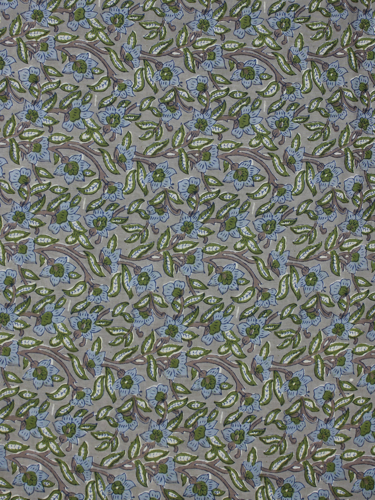 Grey Blue Green Hand Block Printed Cotton Fabric Per Meter - F001F2041