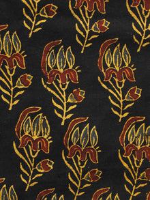 Black Rust Yellow Ajrakh Hand Block Printed Cotton Blouse Fabric - BPA076
