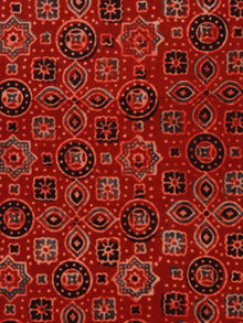 Red Black Maroon Blue Ajrakh Hand Block Printed Cotton Fabric Per Meter - F003F1786