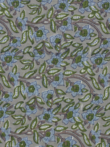 Grey Blue Green Hand Block Printed Cotton Fabric Per Meter - F001F2041