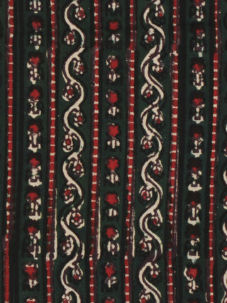 Bottle Green Red Ivory Ajrakh Hand Block Printed Cotton Fabric Per Meter - F003F2104