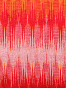 Red Orange White Hand Woven Ikat Handloom Cotton Fabric Per Meter - F002F1454
