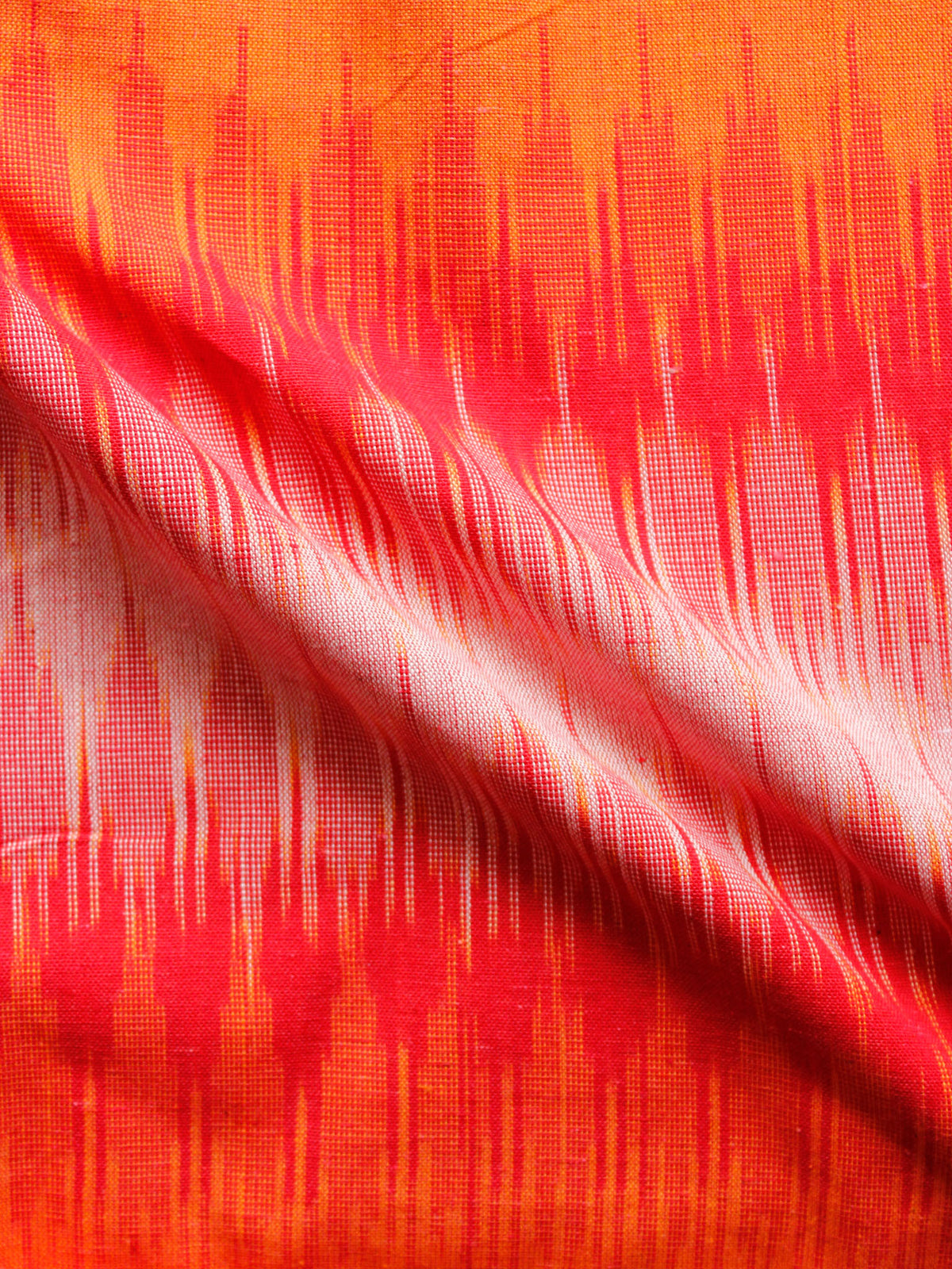 Red Orange White Hand Woven Ikat Handloom Cotton Fabric Per Meter - F002F1454