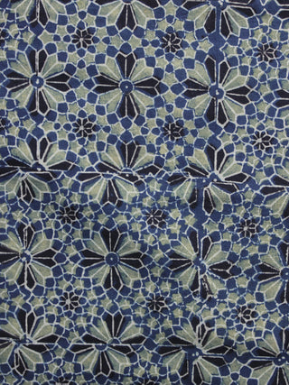Indigo Olive green Black Ajrakh Printed Cotton Fabric Per Meter - F003F1210
