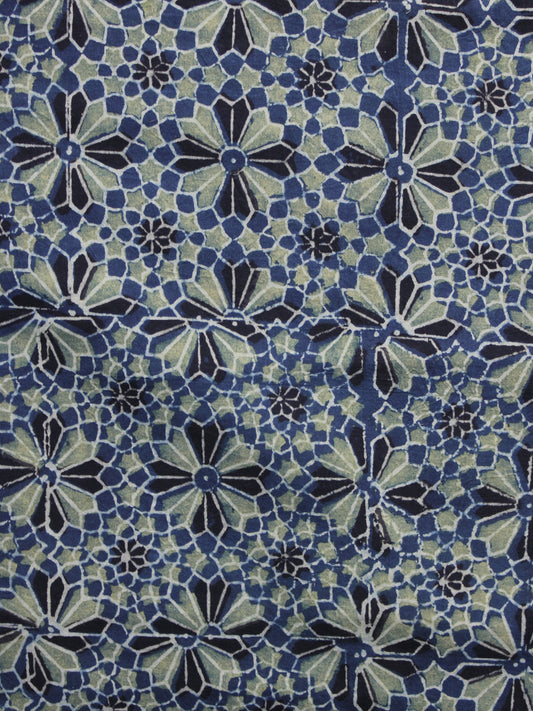 Indigo Olive green Black Ajrakh Printed Cotton Fabric Per Meter - F003F1210