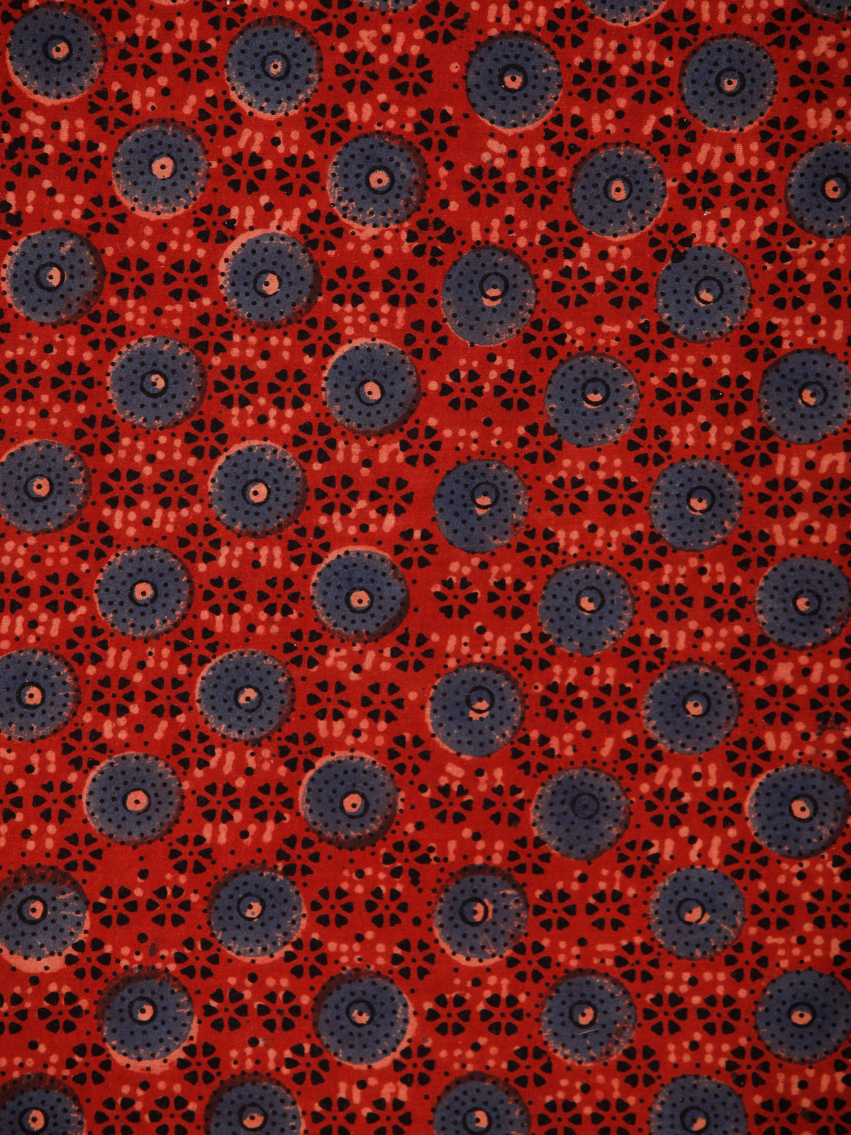 Red Indigo Black Beige Ajrakh Hand Block Printed Cotton Fabric Per Meter - F003F1787
