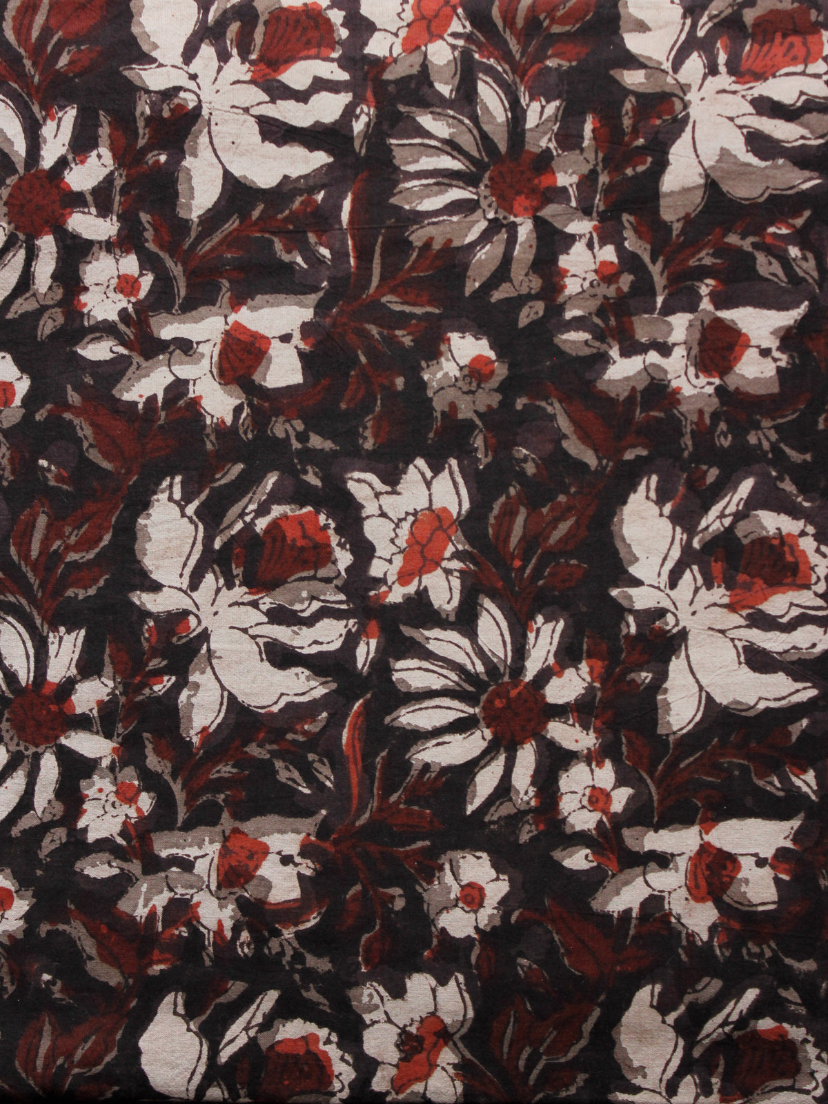 Black Brown Ivory Hand Block Printed Cotton Fabric Per Meter - F001F1384