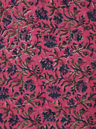 Pink Indigo Green Hand Block Printed Cotton Fabric Per Meter - F001F2044