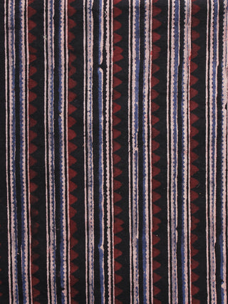 Black Maroon Blue Beige Ajrakh Hand Block Printed Cotton Blouse Fabric - BPA077