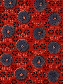 Red Indigo Black Beige Ajrakh Hand Block Printed Cotton Fabric Per Meter - F003F1787