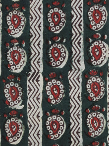 Bottle Green Red Ivory Ajrakh Hand Block Printed Cotton Fabric Per Meter - F003F2105