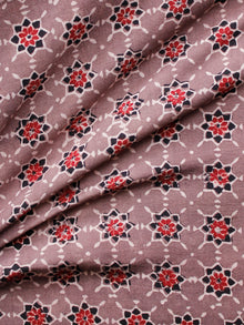 Light Brown Red Black Ajrakh Hand Block Printed Cotton Fabric Per Meter - F003F1627
