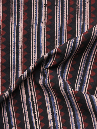 Black Maroon Blue Beige Ajrakh Hand Block Printed Cotton Blouse Fabric - BPA077