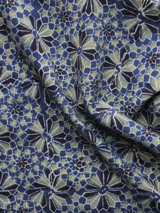 Indigo Olive green Black Ajrakh Printed Cotton Fabric Per Meter - F003F1210