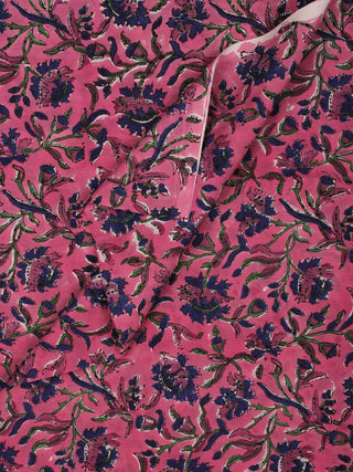 Pink Indigo Green Hand Block Printed Cotton Fabric Per Meter - F001F2044