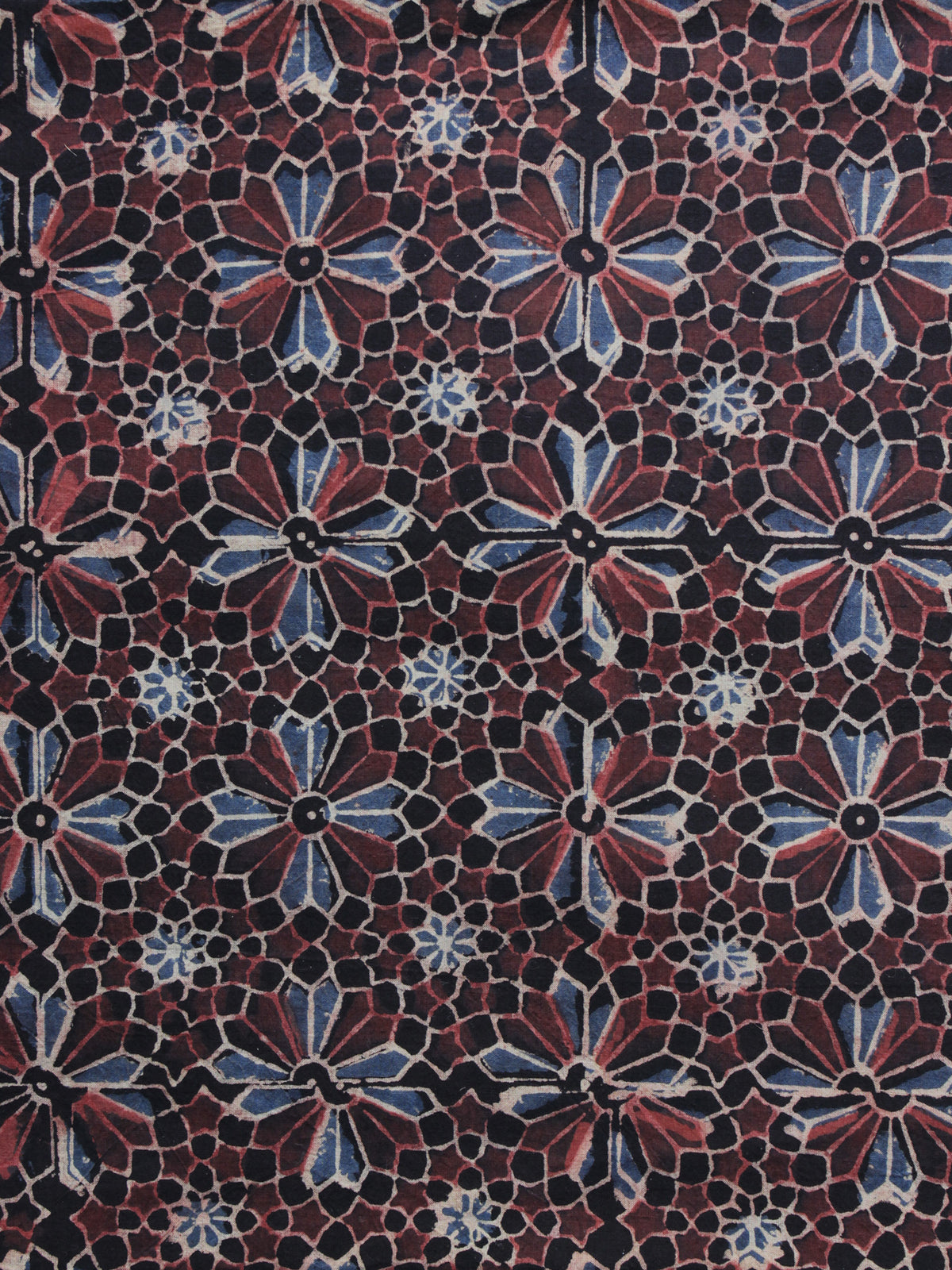 Maroon Black Blue Black Ajrakh Printed Cotton Fabric Per Meter - F003F1209