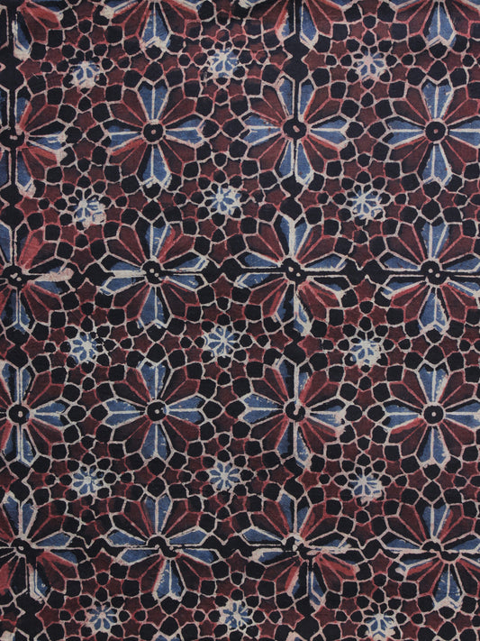 Maroon Black Blue Black Ajrakh Printed Cotton Fabric Per Meter - F003F1209