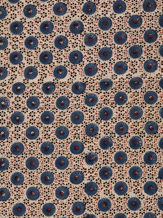 Beige Indigo Black Rust Ajrakh Hand Block Printed Cotton Fabric Per Meter - F003F1788