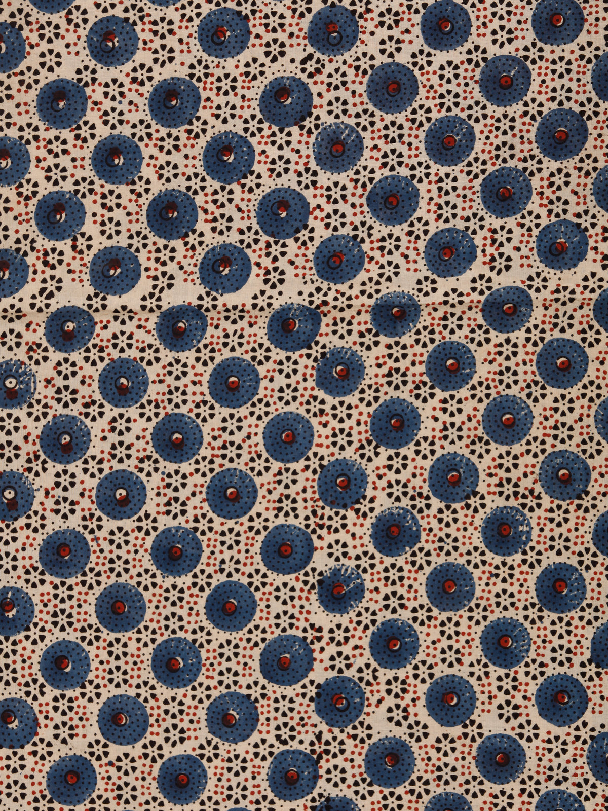 Beige Indigo Black Rust Ajrakh Hand Block Printed Cotton Fabric Per Meter - F003F1788